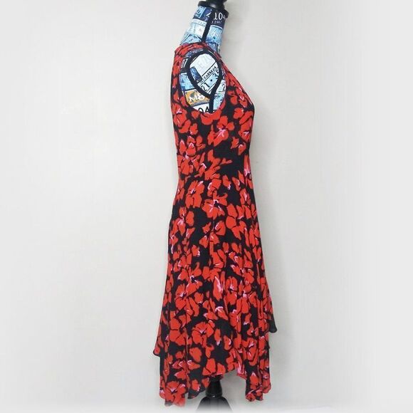 A.L.C. Nello Handkerchief Trapeze Silk Dress Floral Asymmetrical V-Neck SAMPLE - Picture 4 of 12